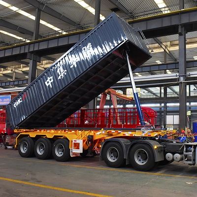 40000kg CIMC HUAJUN 3 Alxe Halvrijwagen Truck trailer met dumptekamer van staal FUWA 8500*2550*3400 CN HEN Hyva Ce